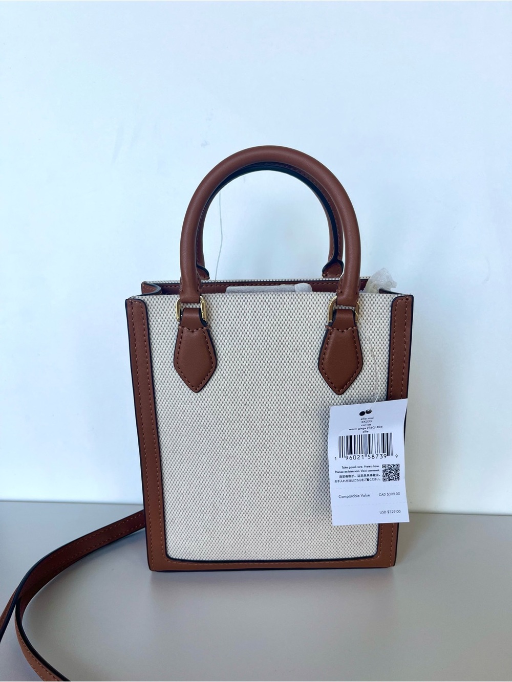 KATE SPADE ♠️ Ellie Canvas Mini Tote in Cognac Tan Leather - Picture 4 of 5